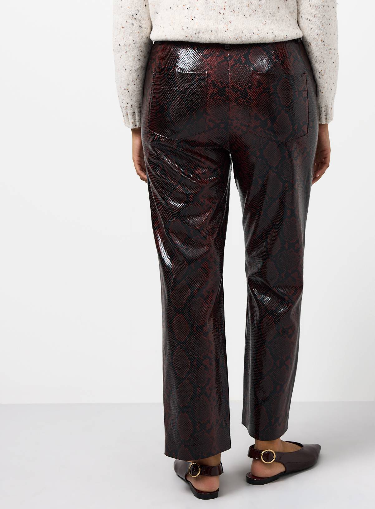 Dark Red Snake Printed Vinyl Straight Leg Trousers  16 - Image 4